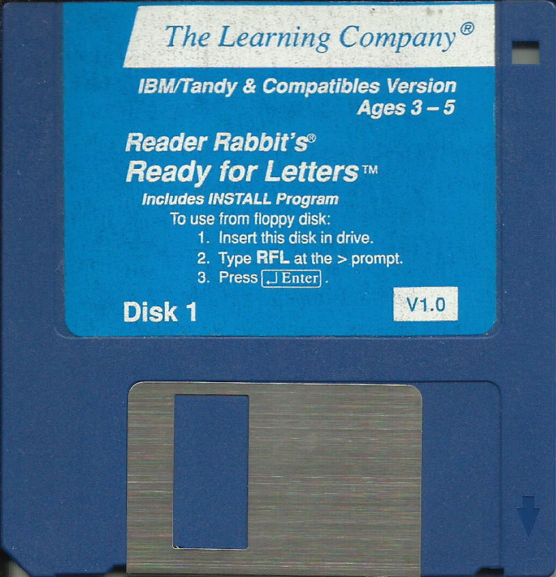 La Disquette MS-DOS de Reader Rabbit's Ready for Letters